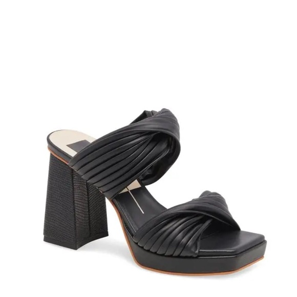 Dolce Vita Altin Platform Block Heel Slide Women's Black Sandals - Picture 2 of 10